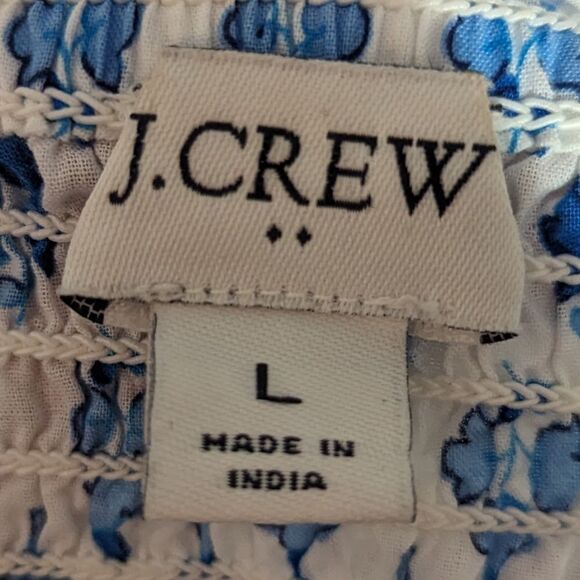 J. Crew Blue and white ikat print smocked peplum tank top sleeveless blouse - Picture 4 of 4